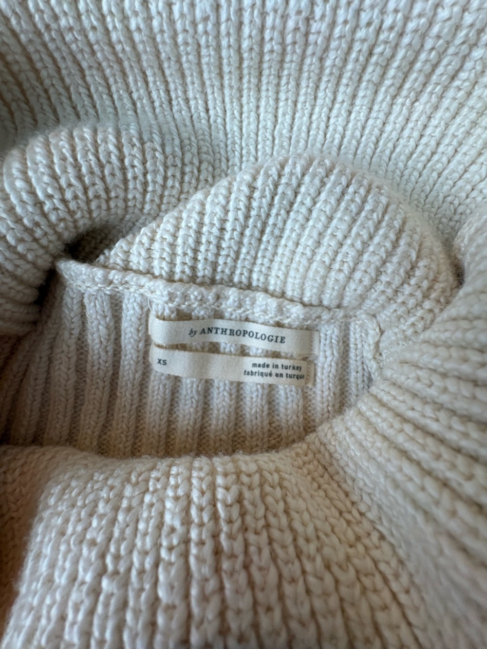 Anthropologie Cream Cable-Knit Cold-Shoulder Turtleneck Sweater, XS Coastal Boho - Picture 4 of 7